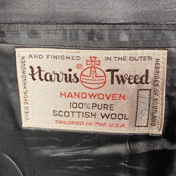 Vintage Harris Tweed Sport Coat 39 Blue Herringbone Blazer Two Button Vented - Picture 9 of 16